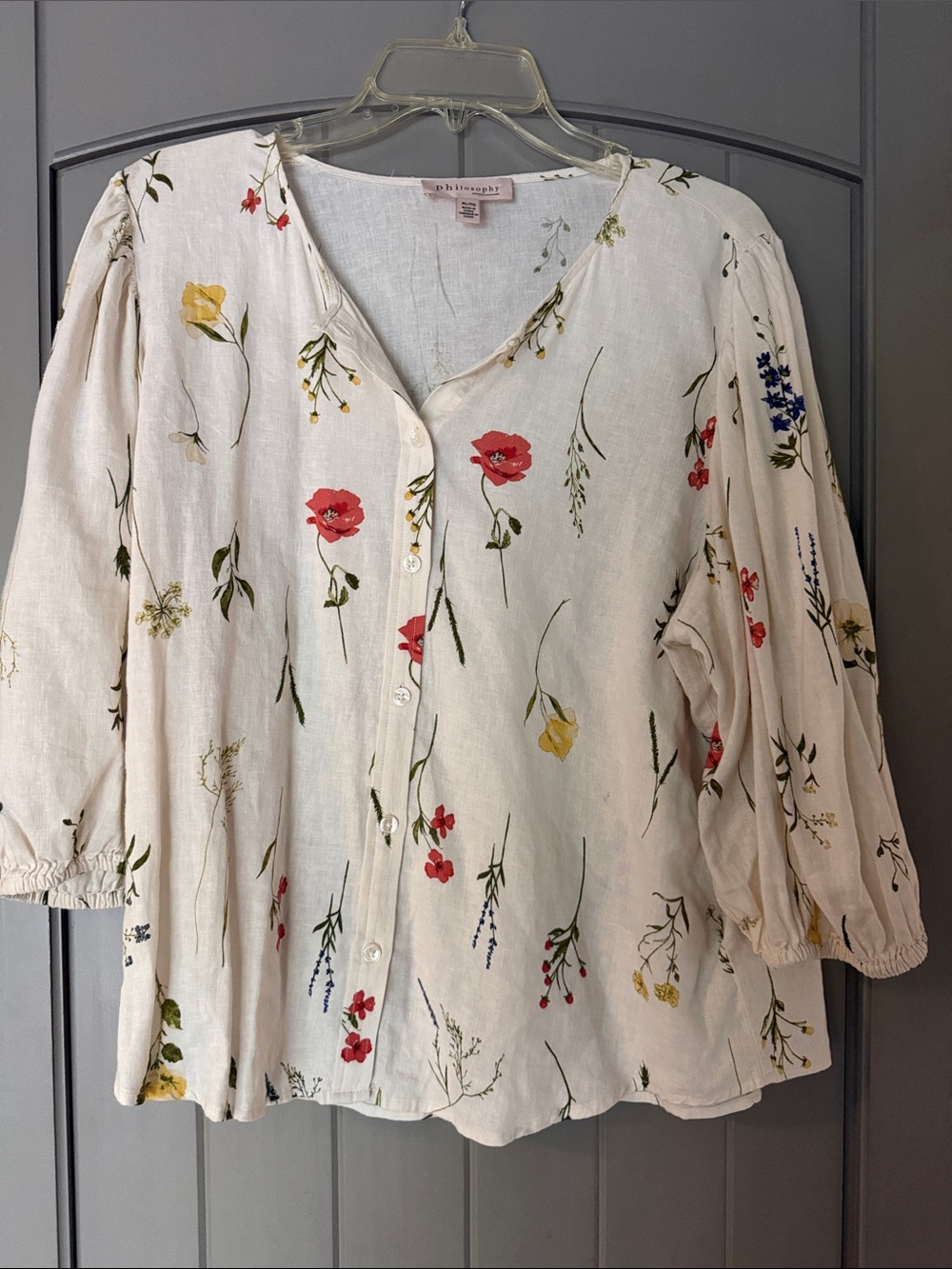 Philosophy Cream Floral Button-Front Blouse, XL
